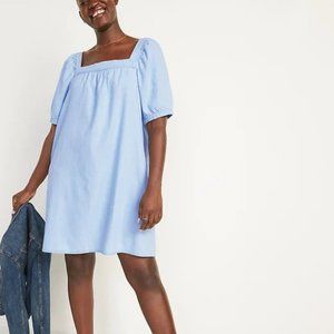 Old Navy Puff-Sleeve Light-Wash Jean Mini Swing Dress New